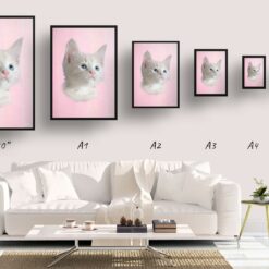 classic pet portraits cat pink print size comparison