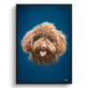 Dark Blue Custom Classic Dog Portrait Painting - Framed & Un-framed Pet print from photo 1 classic pet portraits dog dark blue print front view white