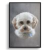 Grey Custom Classic Dog Portrait Painting - Framed & Un-framed Pet print from photo 2 classic pet portraits dog grey print front view white