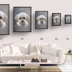 classic pet portraits dog grey print size comparison