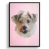 Pink Custom Classic Dog Portrait Painting - Framed & Un-framed Pet print from photo 1 classic pet portraits dog pink print front view white