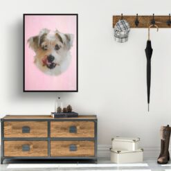 Pink Custom Classic Dog Portrait Painting - Framed & Un-framed Pet print from photo 17 classic pet portraits dog pink print hall