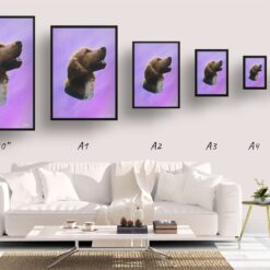 Purple Custom Classic Dog Portrait Painting - Framed & Un-framed Pet print from photo 12 classic pet portraits dog purple print size comparison