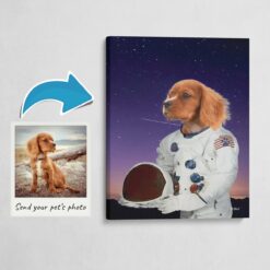 Astronaut Style Dog Portrait - Legendary Icons pet portrait on canvas from photo 13 photo to astronaut canvas dog portrait