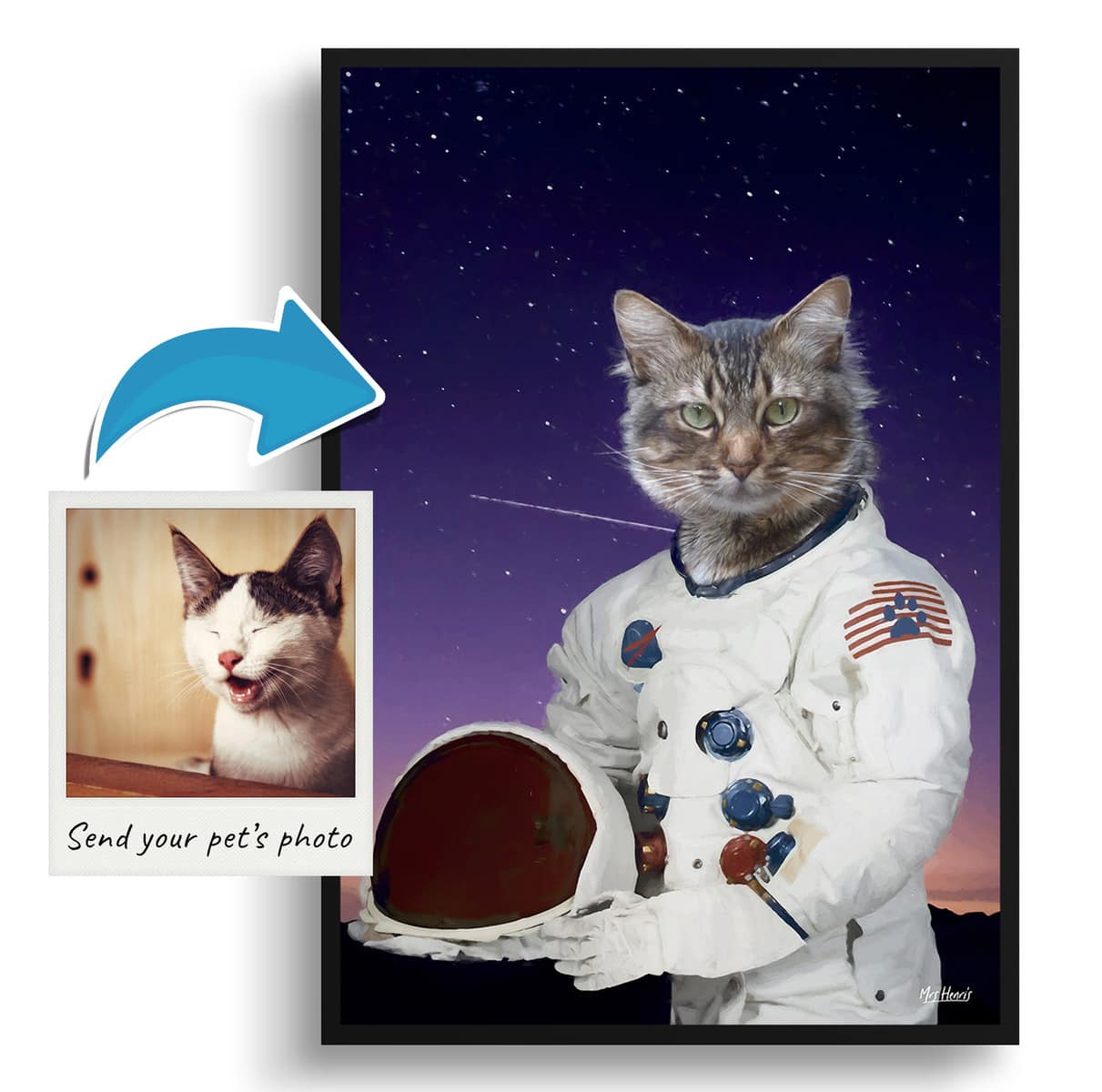 Astronaut Custom Cat Portrait Painting - Framed & Un-framed Pet print from photo 10 Astronaut Custom Cat Portrait Painting - Framed & Un-framed Pet print from photo - Image 9
