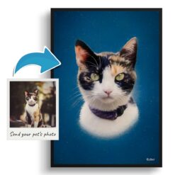 Dark Blue Custom Classic Cat Portrait Painting - Framed & Un-framed Pet print from photo 18 photo to classic cat portrait print dark blue