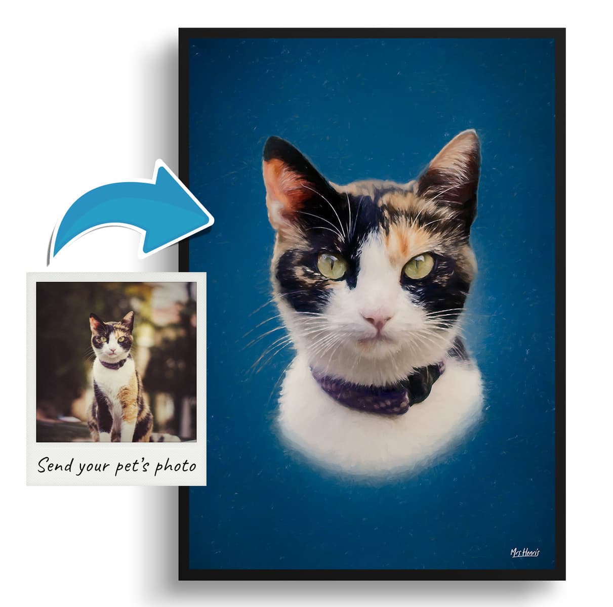 Dark Blue Custom Classic Cat Portrait Painting - Framed & Un-framed Pet print from photo 10 Dark Blue Custom Classic Cat Portrait Painting - Framed & Un-framed Pet print from photo - Image 9