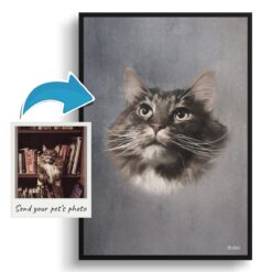 Grey Custom Classic Cat Portrait Painting - Framed & Un-framed Pet print from photo 11 photo to classic cat portrait print grey