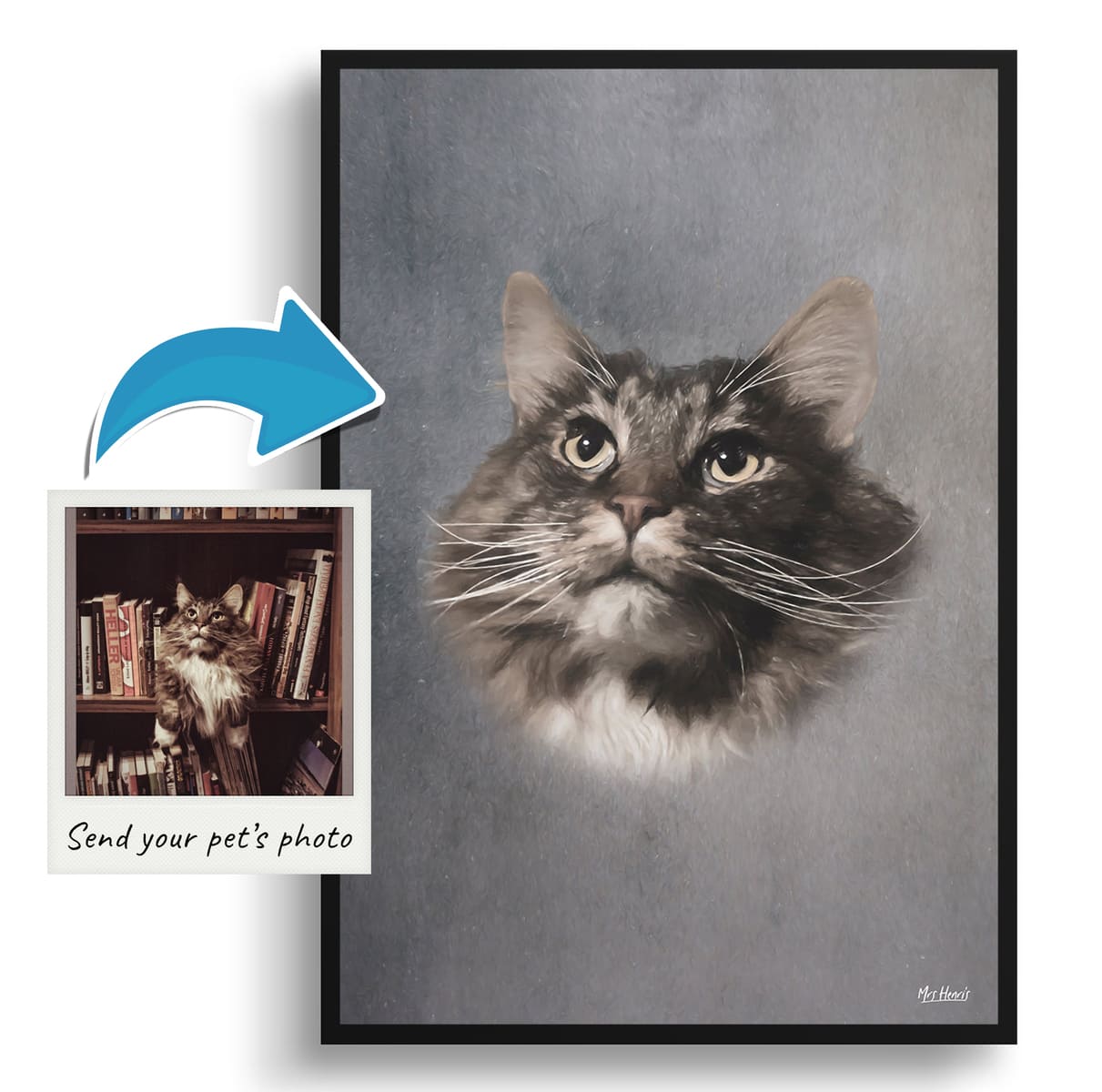 Grey Custom Classic Cat Portrait Painting - Framed & Un-framed Pet print from photo 3 Grey Custom Classic Cat Portrait Painting - Framed & Un-framed Pet print from photo - Image 2