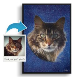 Night Sky Custom Classic Cat Portrait Painting - Framed & Un-framed Pet print from photo 12 photo to classic cat portrait print night sky