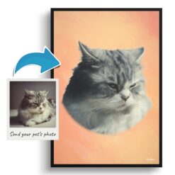 Peach Custom Classic Cat Portrait Painting - Framed & Un-framed Pet print from photo 12 photo to classic cat portrait print peach