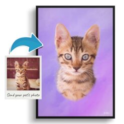 Purple Custom Classic Cat Portrait Painting - Framed & Un-framed Pet print from photo 12 photo to classic cat portrait print purple
