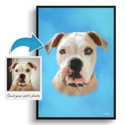 Blue Custom Classic Dog Portrait Painting - Framed & Un-framed Pet print from photo 12 photo to classic dog portrait print blue