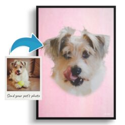 Pink Custom Classic Dog Portrait Painting - Framed & Un-framed Pet print from photo 12 photo to classic dog portrait print pink