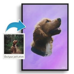 Purple Custom Classic Dog Portrait Painting - Framed & Un-framed Pet print from photo 19 photo to classic dog portrait print purple