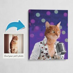 Elvis Style Cat Portrait -  Legendary Icons pet portrait on canvas from photo