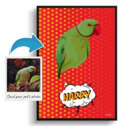 Dash Custom Pop Art Style Bird Portrait - Framed & Un-framed Pet illustration print from photo 12 photo to pop art bird portrait print dash