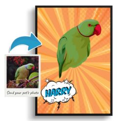 Orange blast Custom Pop Art Style Bird Portrait - Framed & Un-framed Pet illustration print from photo 12 photo to pop art bird portrait print orange blast