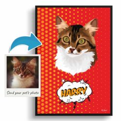 Dash Custom Pop Art Style Cat Portrait - Framed & Un-framed Pet illustration print from photo 12 photo to pop art cat portrait print dash