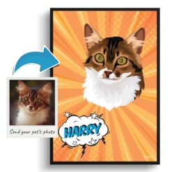 Orange blast Custom Pop Art Style Cat Portrait - Framed & Un-framed Pet illustration print from photo 12 photo to pop art cat portrait print orange blast