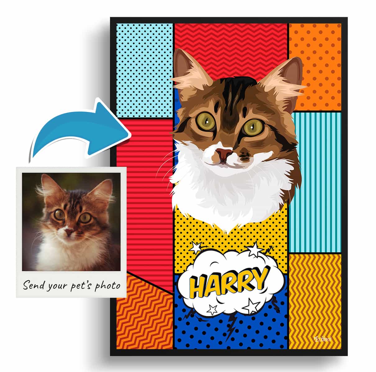 Patchwork Custom Pop Art Style Cat Portrait - Framed & Un-framed Pet illustration print from photo 4 Patchwork Custom Pop Art Style Cat Portrait - Framed & Un-framed Pet illustration print from photo - Image 2
