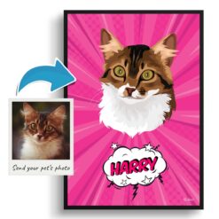 Pink splash Custom Pop Art Style Cat Portrait - Framed & Un-framed Pet illustration print from photo 11 photo to pop art cat portrait print pink splash