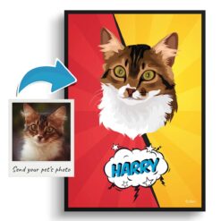 Red yellow split Custom Pop Art Style Cat Portrait - Framed & Un-framed Pet illustration print from photo 12 photo to pop art cat portrait print red yellow split
