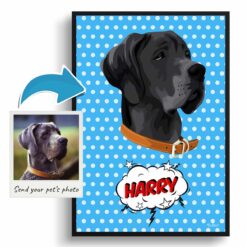 Blue dots Custom Pop Art Style Dog Portrait - Framed & Un-framed Pet illustration print from photo 12 photo to pop art dog portrait print blue dots