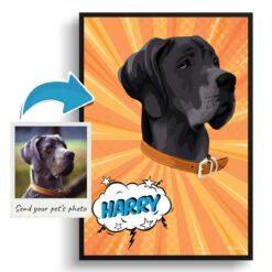 Orange blast Custom Pop Art Style Dog Portrait - Framed & Un-framed Pet illustration print from photo 12 photo to pop art dog portrait print orange blast