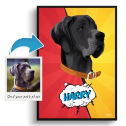 Red yellow split Custom Pop Art Style Dog Portrait - Framed & Un-framed Pet illustration print from photo 12 photo to pop art dog portrait print red yellow split