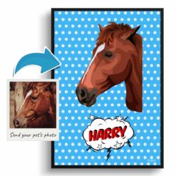 photo to pop art horse portrait print blue dots