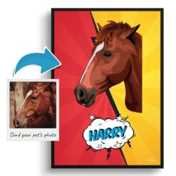Red yellow split Custom Pop Art Style Horse Portrait - Framed & Un-framed Pet illustration print from photo 12 photo to pop art horse portrait print red yellow split