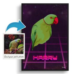 Invaders Custom Retro Arcade Style Bird Portrait - Framed & Un-framed Pet illustration print from photo 11 photo to retro arcade pet portrait bird portrait print invaders
