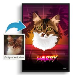 California Custom Retro Arcade Style Cat Portrait - Framed & Un-framed Pet illustration print from photo 11 photo to retro arcade pet portrait cat portrait print california