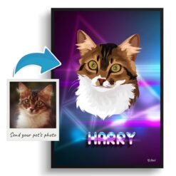 Fever Custom Retro Arcade Style Cat Portrait - Framed & Un-framed Pet illustration print from photo 12 photo to retro arcade pet portrait cat portrait print fever