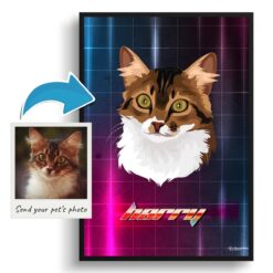 Hyperspeed Custom Retro Arcade Style Cat Portrait - Framed & Un-framed Pet illustration print from photo 12 photo to retro arcade pet portrait cat portrait print hyperspeed