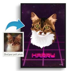 Invaders Custom Retro Arcade Style Cat Portrait - Framed & Un-framed Pet illustration print from photo 11 photo to retro arcade pet portrait cat portrait print invaders