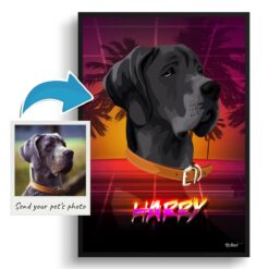 California Custom Retro Arcade Style Dog Portrait - Framed & Un-framed Pet illustration print from photo 11 photo to retro arcade pet portrait dog portrait print california