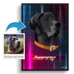 Hyperspeed Custom Retro Arcade Style Dog Portrait - Framed & Un-framed Pet illustration print from photo 12 photo to retro arcade pet portrait dog portrait print hyperspeed