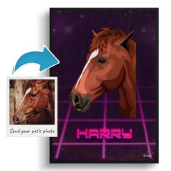 Invaders Custom Retro Arcade Style Horse Portrait - Framed & Un-framed Pet illustration print from photo 11 photo to retro arcade pet portrait horse portrait print invaders