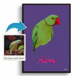 Deep Purple Custom Mid Century Retro Bird Portrait - Framed & Un-framed Pet illustration print from photo 12 photo to retro bird portrait print deep purple