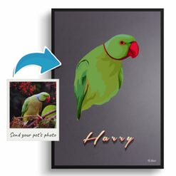 Night Script Custom Mid Century Retro Bird Portrait - Framed & Un-framed Pet illustration print from photo 12 photo to retro bird portrait print night script