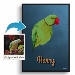 Rustic Blue Custom Mid Century Retro Bird Portrait - Framed & Un-framed Pet illustration print from photo 12 photo to retro bird portrait print rustic blue