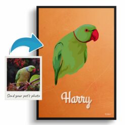 Sand And Stone Custom Mid Century Retro Bird Portrait - Framed & Un-framed Pet illustration print from photo 12 photo to retro bird portrait print sand and stone