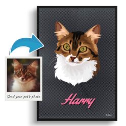 Bubblegum Custom Mid Century Retro Cat Portrait - Framed & Un-framed Pet illustration print from photo 11 photo to retro cat portrait print bubblegum