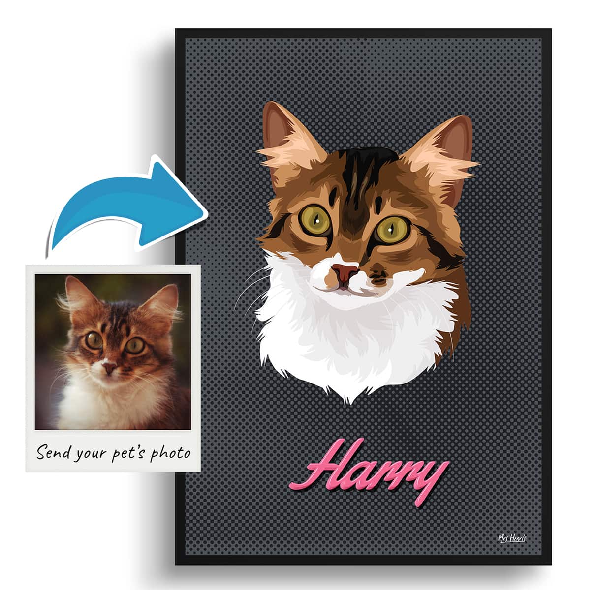 Bubblegum Custom Mid Century Retro Cat Portrait - Framed & Un-framed Pet illustration print from photo 3 Bubblegum Custom Mid Century Retro Cat Portrait - Framed & Un-framed Pet illustration print from photo - Image 2