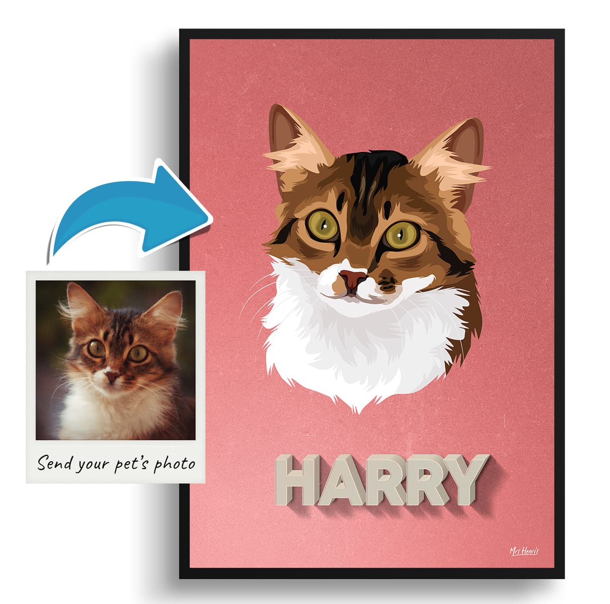 Decking Custom Mid Century Retro Cat Portrait - Framed & Un-framed Pet illustration print from photo 4 Decking Custom Mid Century Retro Cat Portrait - Framed & Un-framed Pet illustration print from photo - Image 2