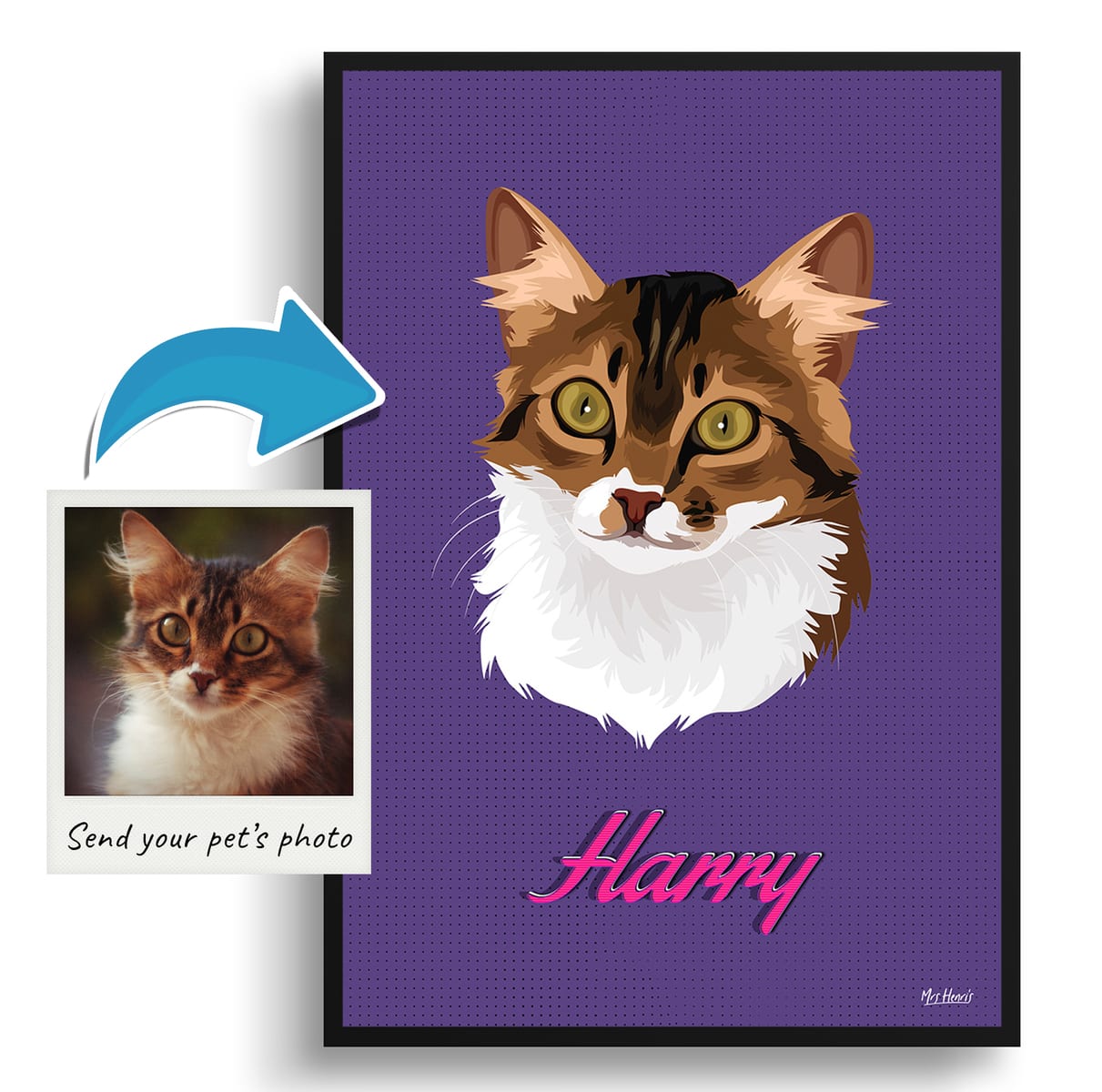 Deep Purple Custom Mid Century Retro Cat Portrait - Framed & Un-framed Pet illustration print from photo 4 Deep Purple Custom Mid Century Retro Cat Portrait - Framed & Un-framed Pet illustration print from photo - Image 2