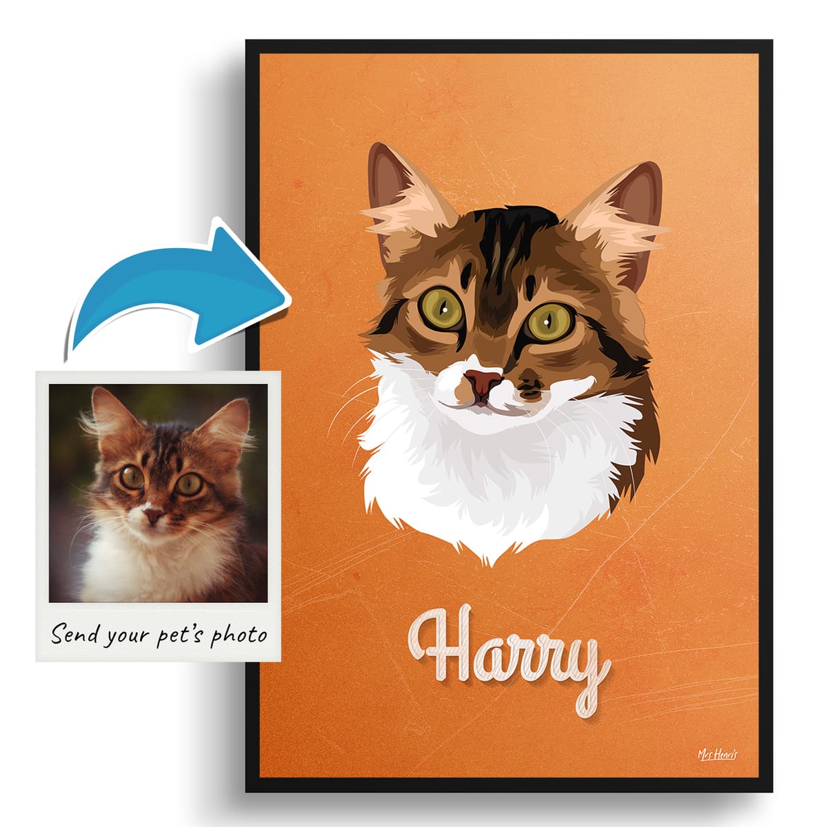 Sand And Stone Custom Mid Century Retro Cat Portrait - Framed & Un-framed Pet illustration print from photo 4 Sand And Stone Custom Mid Century Retro Cat Portrait - Framed & Un-framed Pet illustration print from photo - Image 2