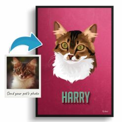photo to retro cat portrait print vintage teal